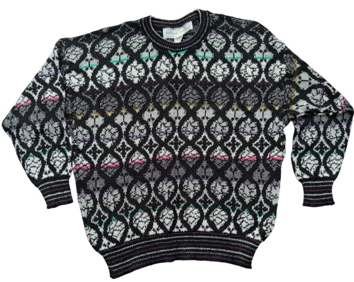 Vtg 80s Brenda French Hand Loomed Mohair Wool Blend Pullover Sweater Women's Med